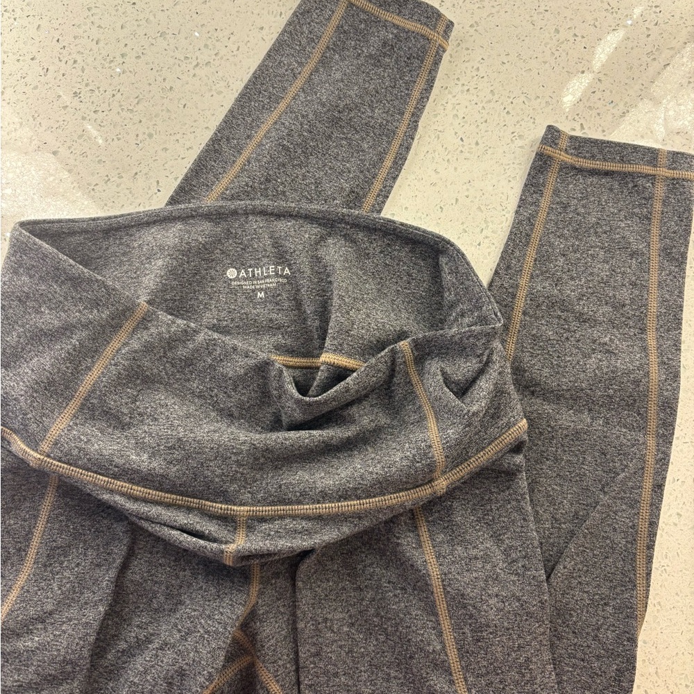 Athleta Gray Leggings with Tan Stitching